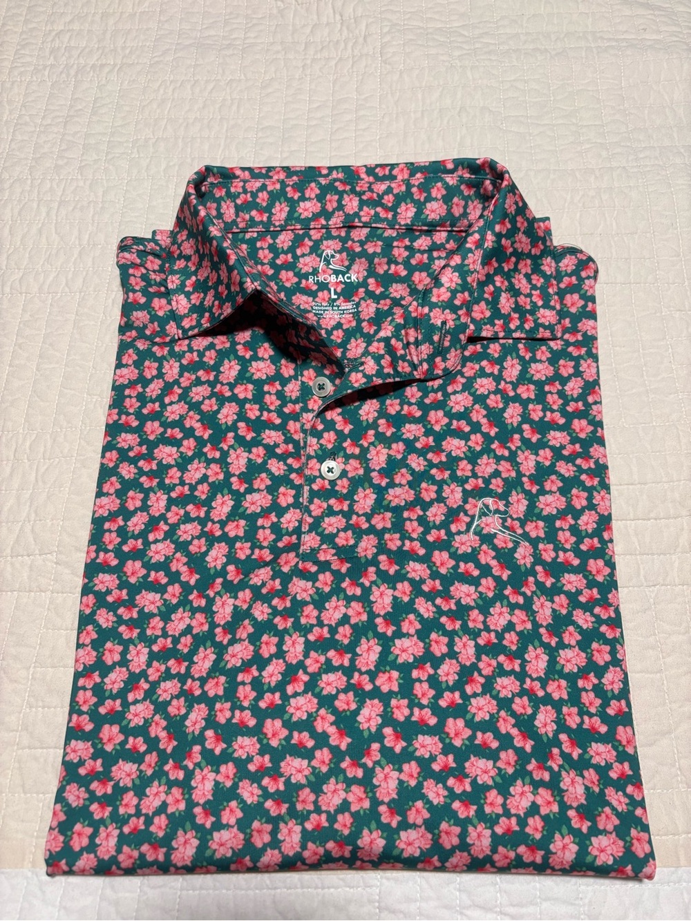 Rhoback Men's Teal Polo with Pink Floral Pattern